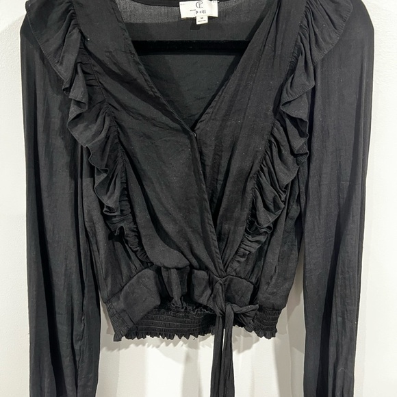 Tops - Chic Black Ruffle Wrap Blouse Size M Feminine Party Top
